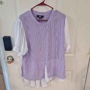 Ashley Stewart Purple Boxy Blouse with Peter Pan Collar